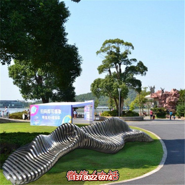 不銹鋼異形座椅，金屬波浪形雕塑抽象假山造型椅子
