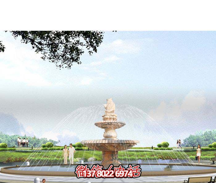 精美漢白玉噴泉，石雕鯉魚雕塑擺放