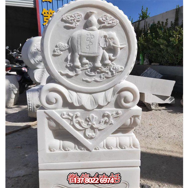 天然石材浮雕太平吉祥抱鼓石，點(diǎn)綴別墅門(mén)口