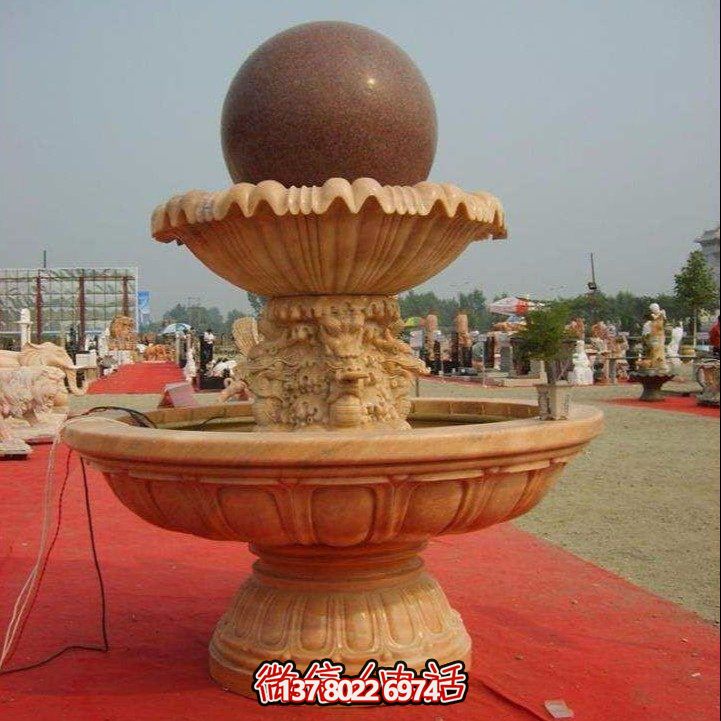 經(jīng)典中式風(fēng)水球，黃銹巖浮雕噴泉水