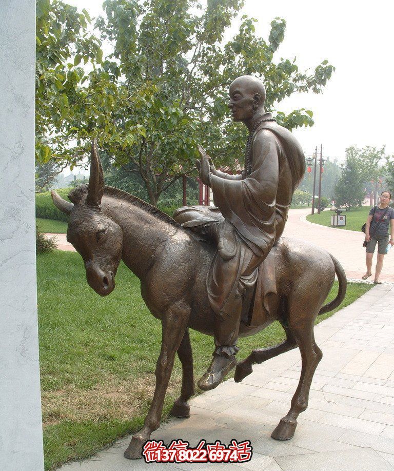 銅雕塑和尚著毛驢騎，精美雕塑，祥和園林