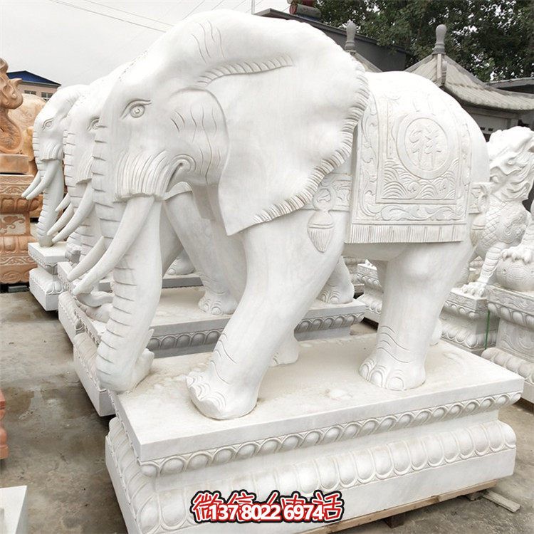 精美石雕大象雕塑，點(diǎn)綴別墅小區(qū)，增添大理石的高貴氣派