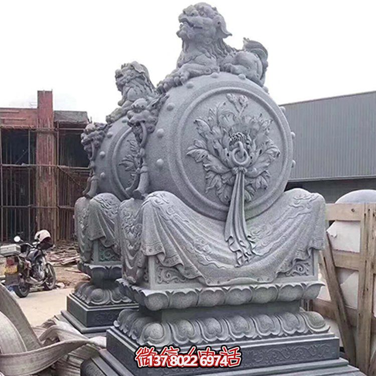 精美大理石石雕抱鼓雕塑，添彩戶外園林景觀