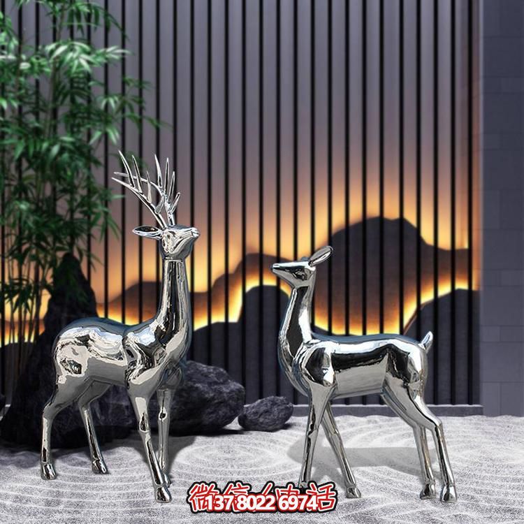 不銹鋼梅花鹿雕塑，藝術(shù)抽象精美戶外景觀裝飾
