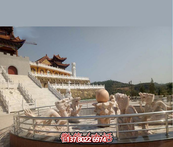 藝術(shù)燈光的魔力，紅龍戲球風(fēng)大型噴泉石雕秀