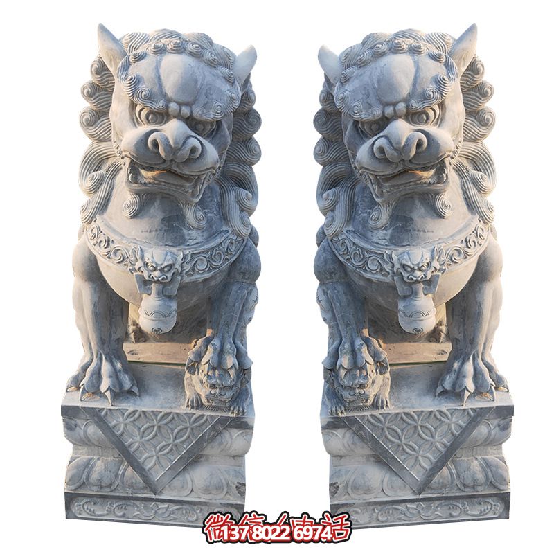 經(jīng)典石雕大理獅子雕塑，精致祠堂裝飾