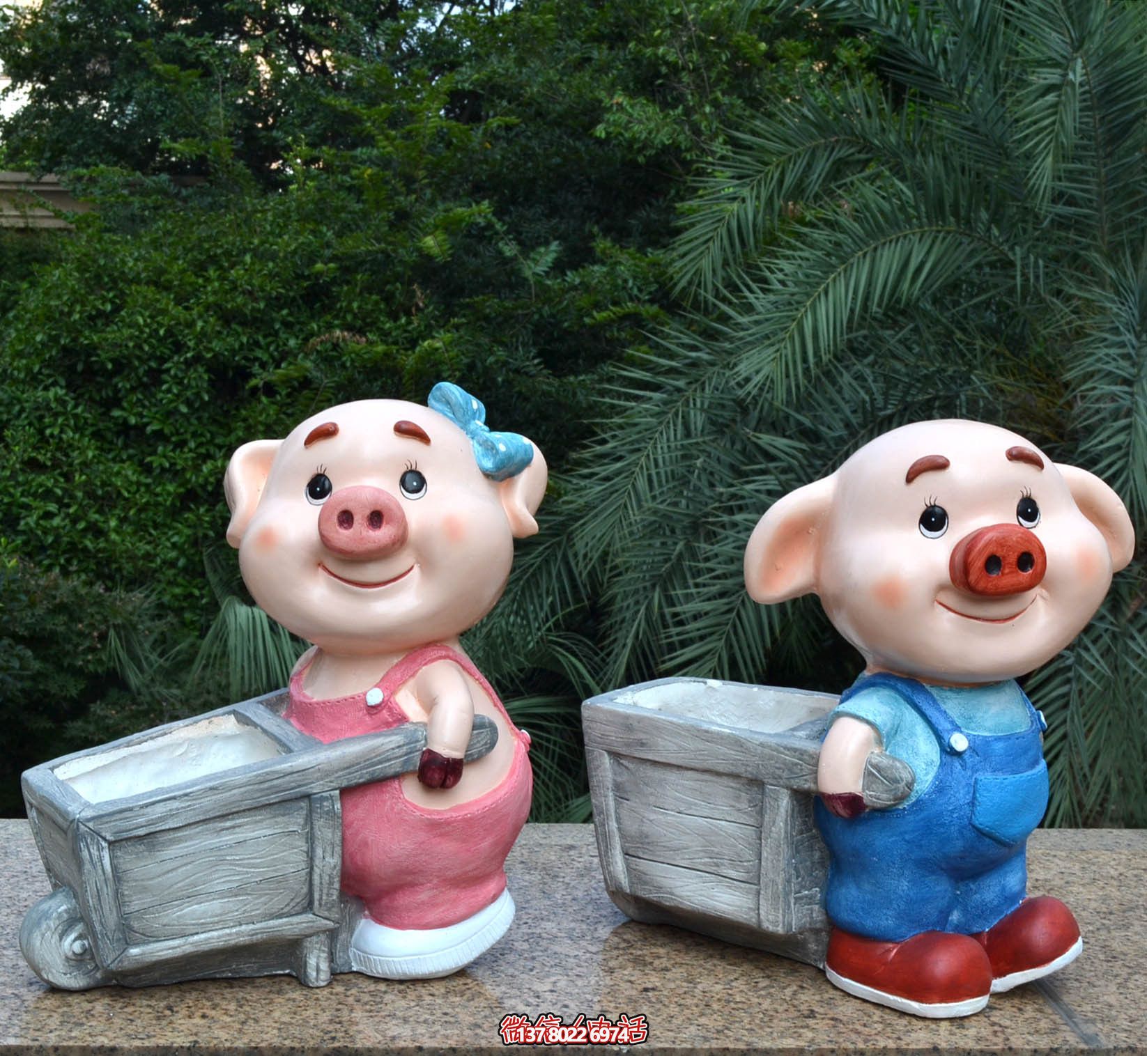 玻璃鋼彩繪雕塑拉車，美化公園景觀