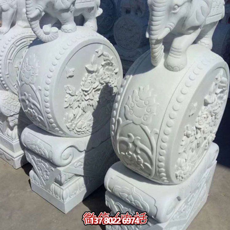 漢白玉小象石雕抱鼓，為您的別墅庭院增添優(yōu)雅氣息