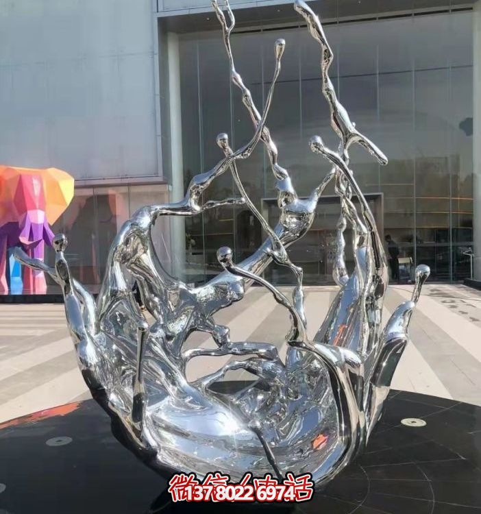 不銹鋼抽象海浪噴泉水景雕塑，開啟精致戶外新景觀