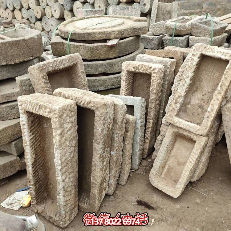 經(jīng)典石雕老石槽，點綴青石園林景觀