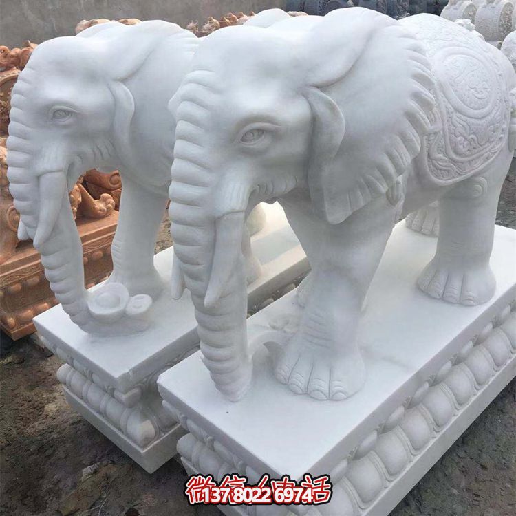 雕塑藝術(shù)融入園林景觀，漢白玉大象石雕點(diǎn)綴戶外