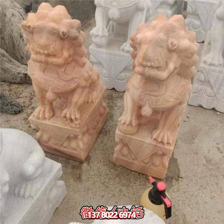 獅子雕塑，紅晚霞染大理石庭院戶外裝飾