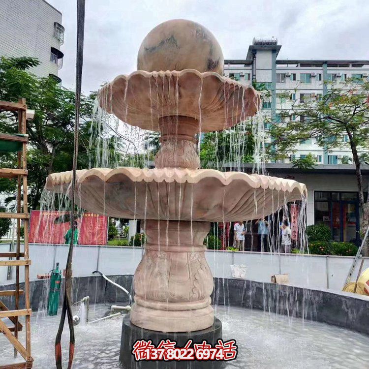 歐式大理石石雕流水噴泉，紅晚霞點(diǎn)綴