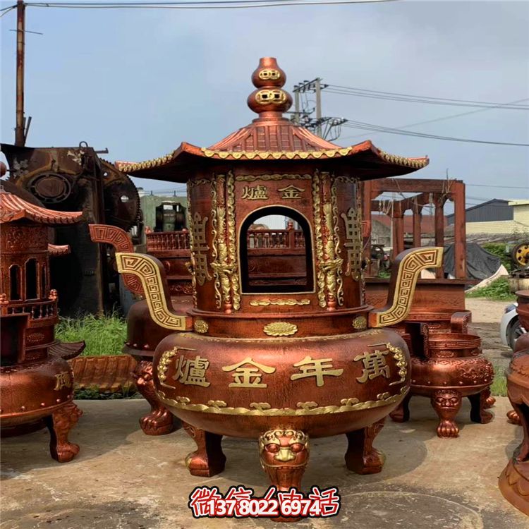 純銅寶香爐，室內(nèi)祠堂浮雕擺放裝飾