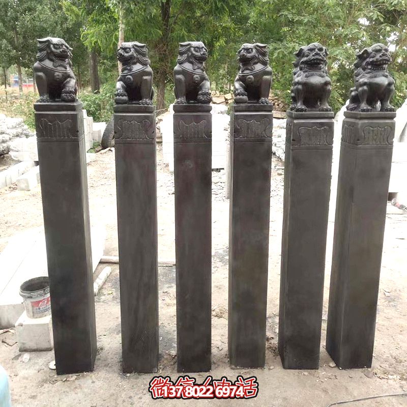 古雅青石仿古石獅子拴馬柱，點(diǎn)綴庭院門前