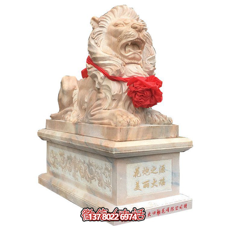 獅子大理石雕塑擺件，精美園林景觀裝飾