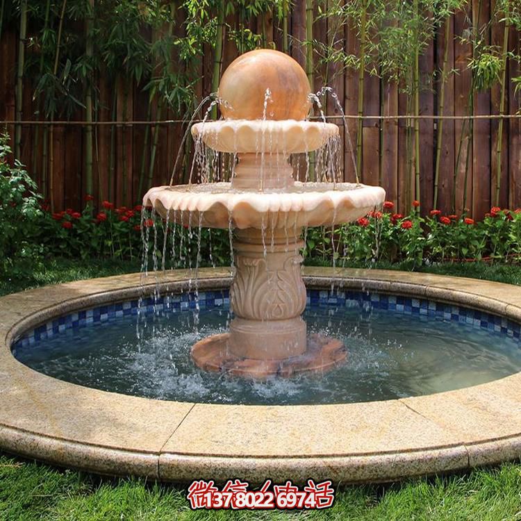 晚霞之紅，流水之?dāng)[件，噴泉之雕塑