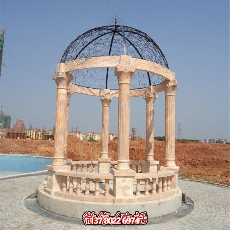 美麗而典雅的歐式大理石雕塑涼亭，為觀賞晚霞景觀而設(shè)計(jì)