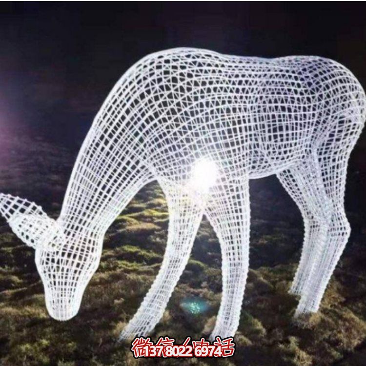 鏤空不銹鋼幾何梅花鹿雕塑，創(chuàng)意戶外擺件