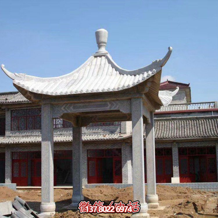 古雅紅晚霞，別墅園林石涼亭石雕長(zhǎng)廊