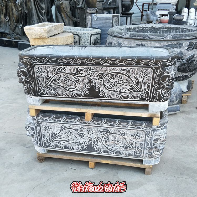 青石老招財裝飾景觀養(yǎng)魚石槽