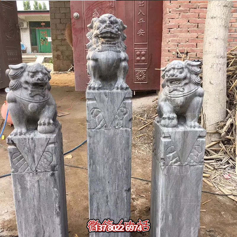 經(jīng)典仿古石獅子拴馬柱擺件，點(diǎn)綴園林