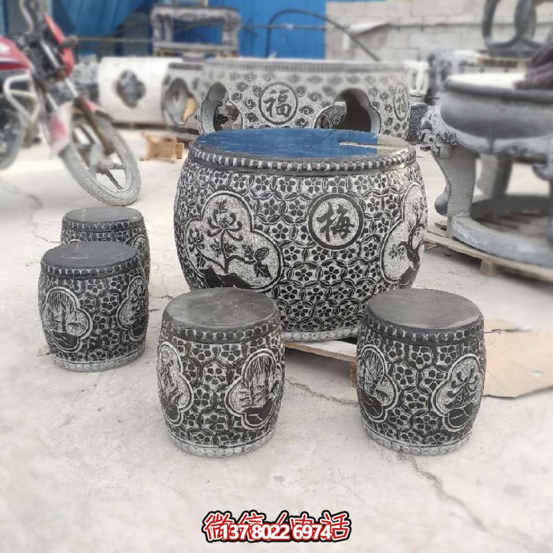 梅蘭菊竹浮雕石桌石凳，休閑庭院圓形裝飾