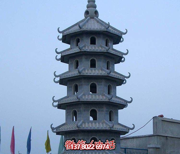 古典寶塔景觀園林，精美石雕青石多層搭配