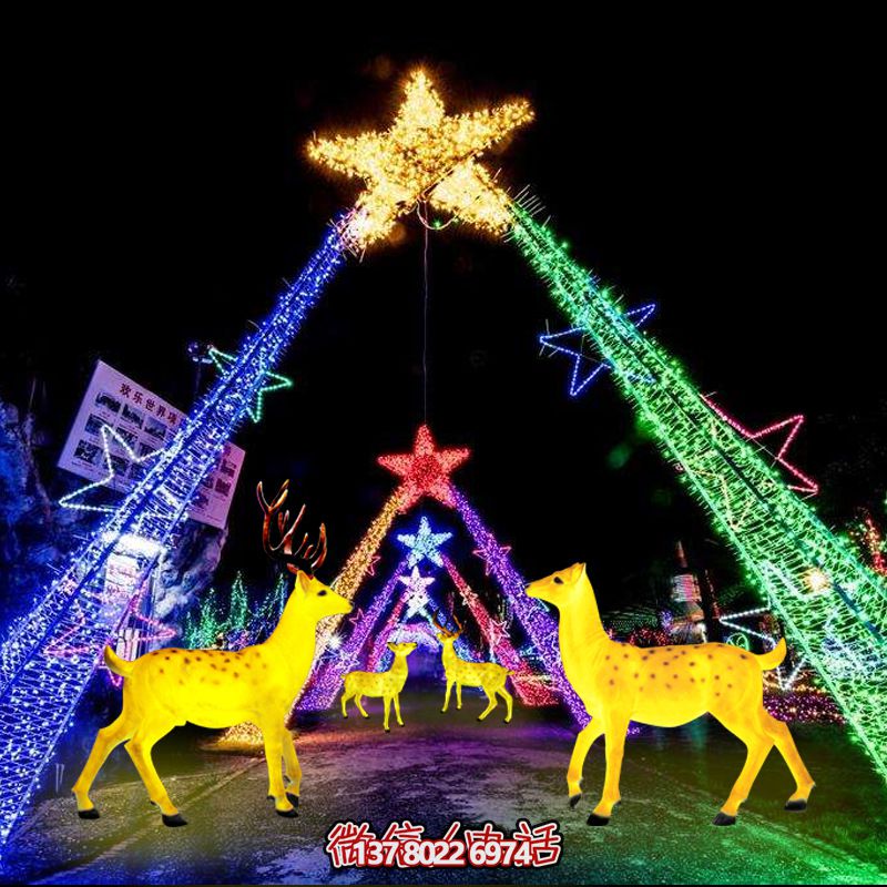 彩繪梅花鹿玻璃鋼雕塑，照明發(fā)光環(huán)繞