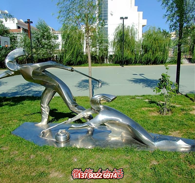 不銹鋼冰壺雕塑，點(diǎn)綴小區(qū)花園，創(chuàng)造休閑運(yùn)動(dòng)空間