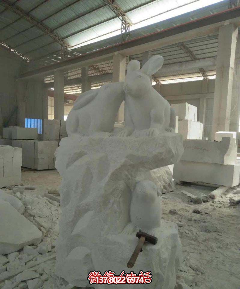 名門大號石雕兔子雕塑，高端裝飾您的別墅