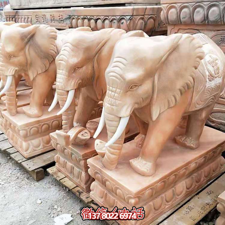 紅晚霞，石雕大象雕塑，點綴庭院空間