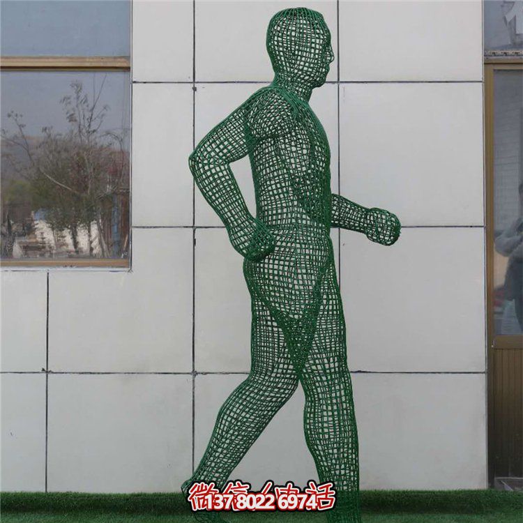 不銹鋼落地擺件，金屬鐵藝抽象人物遠動雕塑