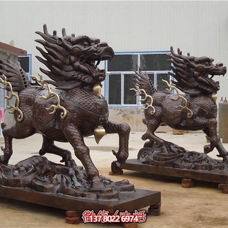 大型銅雕麒麟擺件，裝點庭院門口別墅