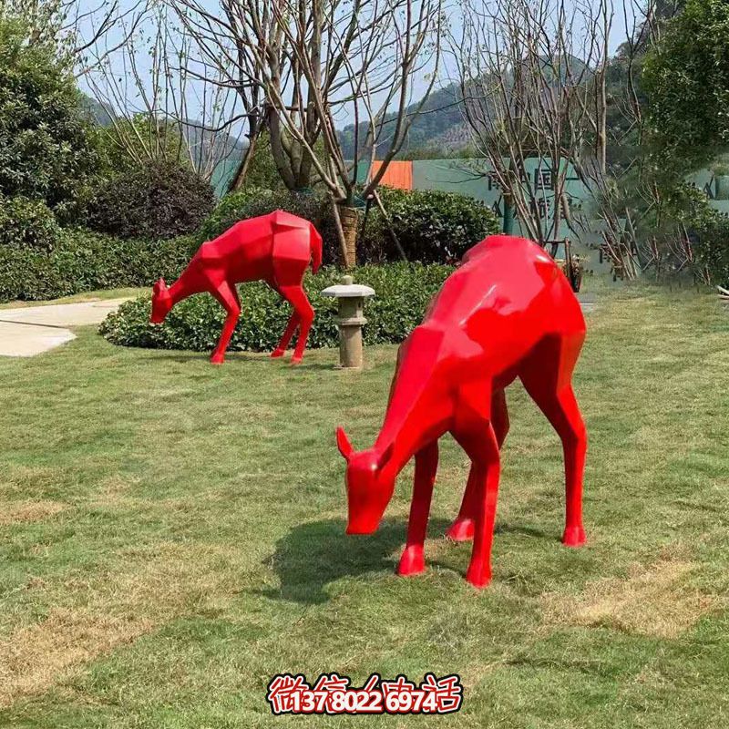 玻璃鋼梅花鹿雕塑裝飾品，紅色景觀裝飾