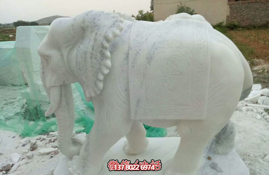 經(jīng)典漢白玉大象雕塑，戶外空間創(chuàng)意裝飾