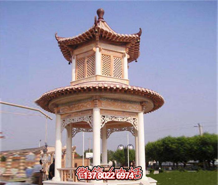 鏤空雕刻涼亭，休閑享受晚霞紅