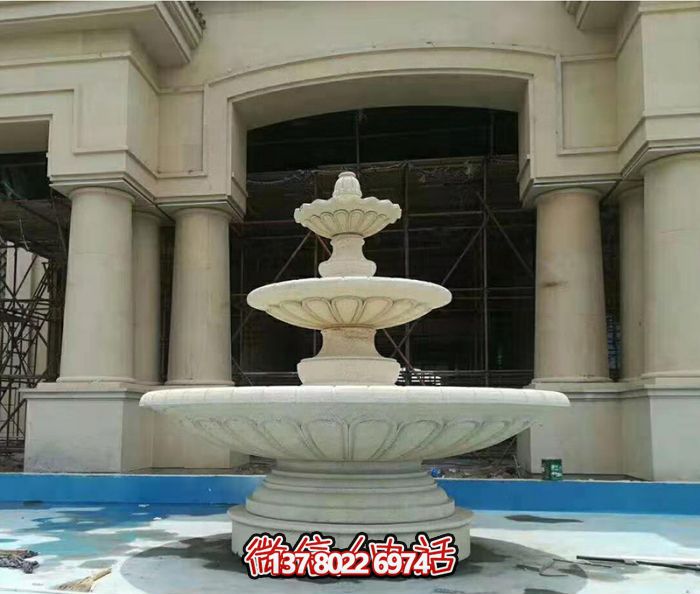 多層噴泉石雕結(jié)合的戶(hù)外水景飯店