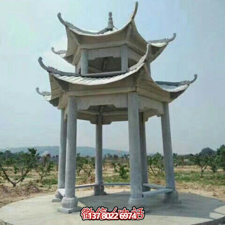 精美仿古建筑二層砂巖大理石涼亭，休閑擺放公園中