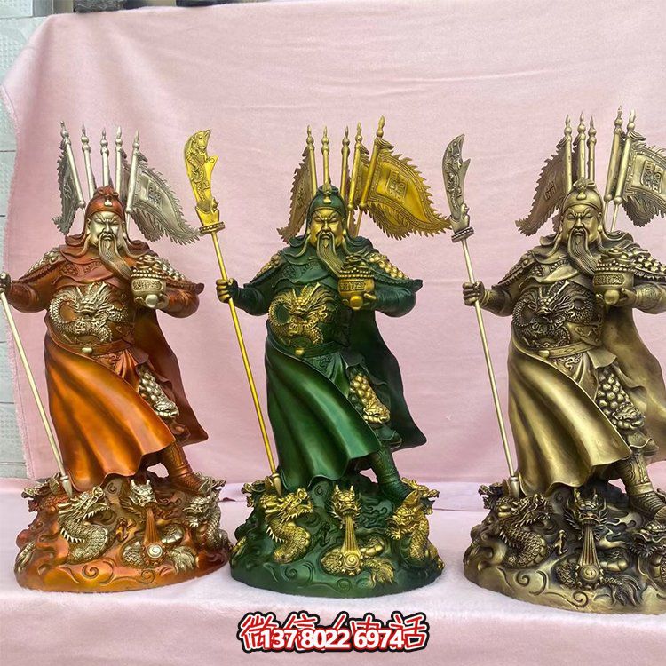 銅雕關(guān)公擺件，家居供奉雕塑裝飾