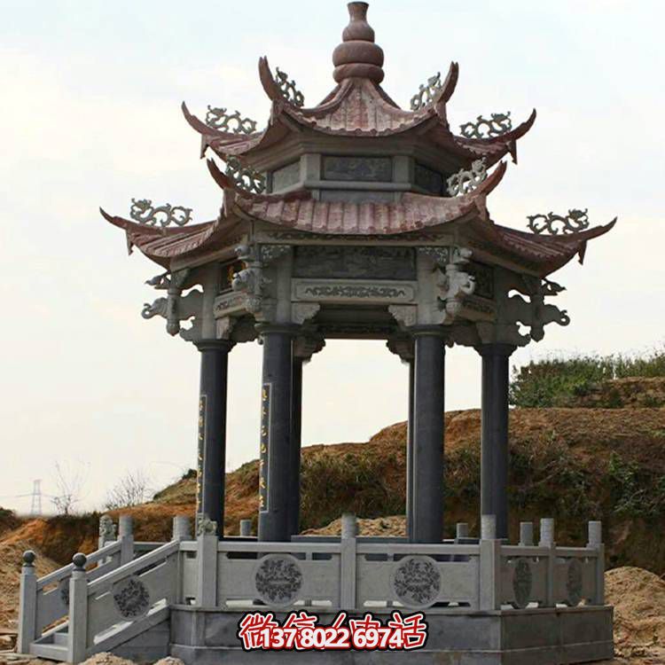 古典風格二層涼亭，青石雕刻仿古園林戶外擺放