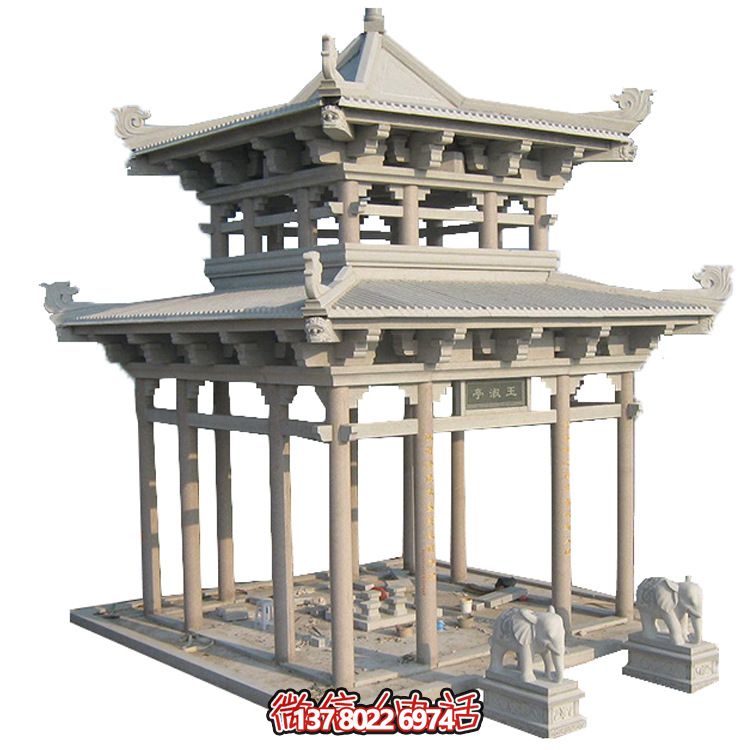 古典多角涼亭建筑大氣，石雕精美，園林景觀完美