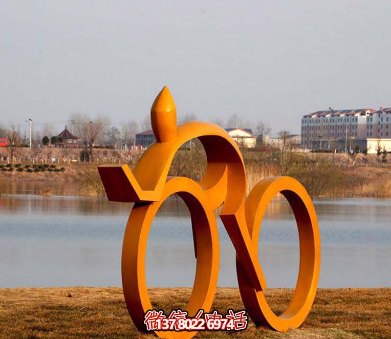 公園不銹鋼彩繪自行車(chē)雕塑