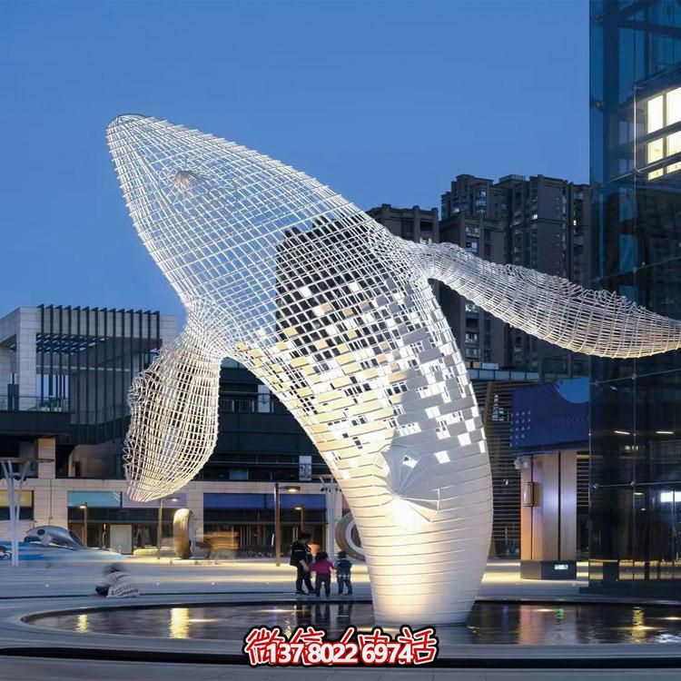 精美的大型不銹鋼網(wǎng)格鯨魚雕塑，綴點(diǎn)你的戶外空間