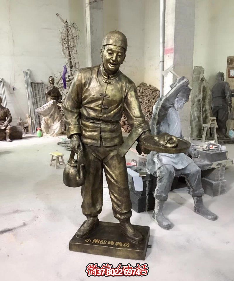 玻璃鋼小吃鋪，雕塑裝飾，店小二上菜