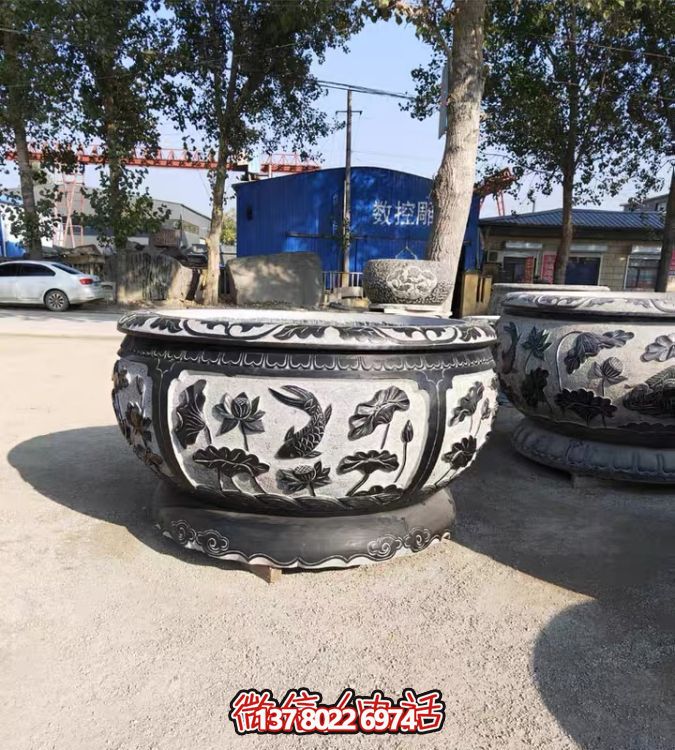 古典仿古石雕魚缸，添點(diǎn)家園庭院荷花水景