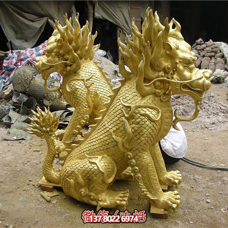 玻璃鋼噴金烤漆神麒麟大型戶(hù)外庭院鎮(zhèn)宅裝飾