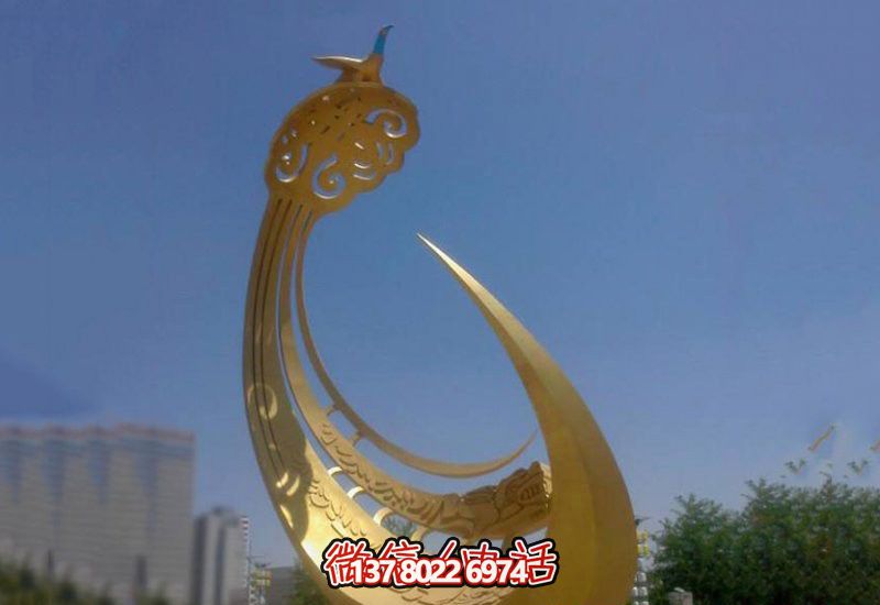 精美不銹鋼鳳凰雕塑，點(diǎn)綴戶外廣場