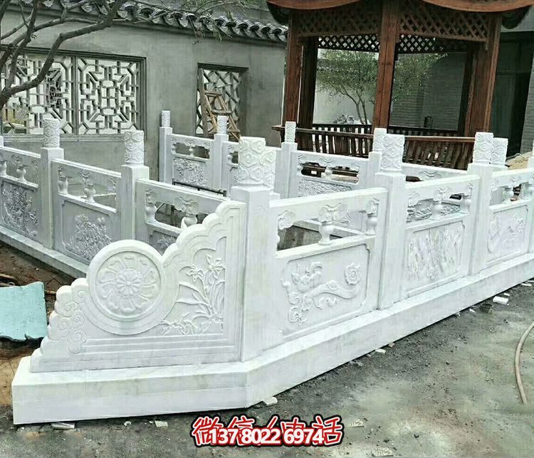 唯美古典庭院，池塘裝飾雕塑，漢白玉欄桿