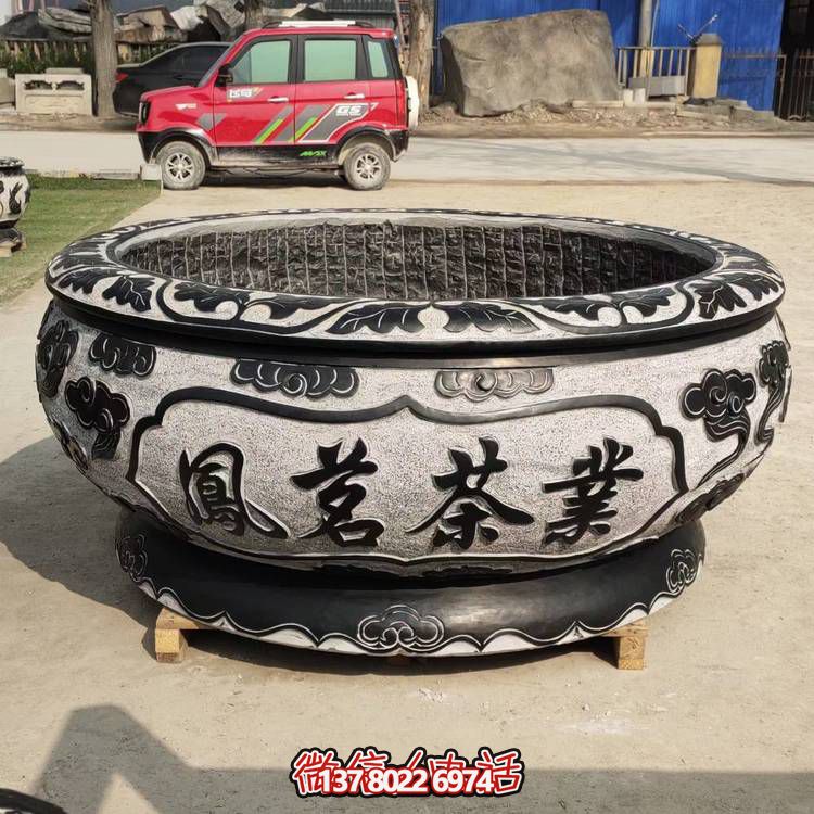 仿古青石荷花水缸，配合庭院戶外，點綴人間養(yǎng)魚園